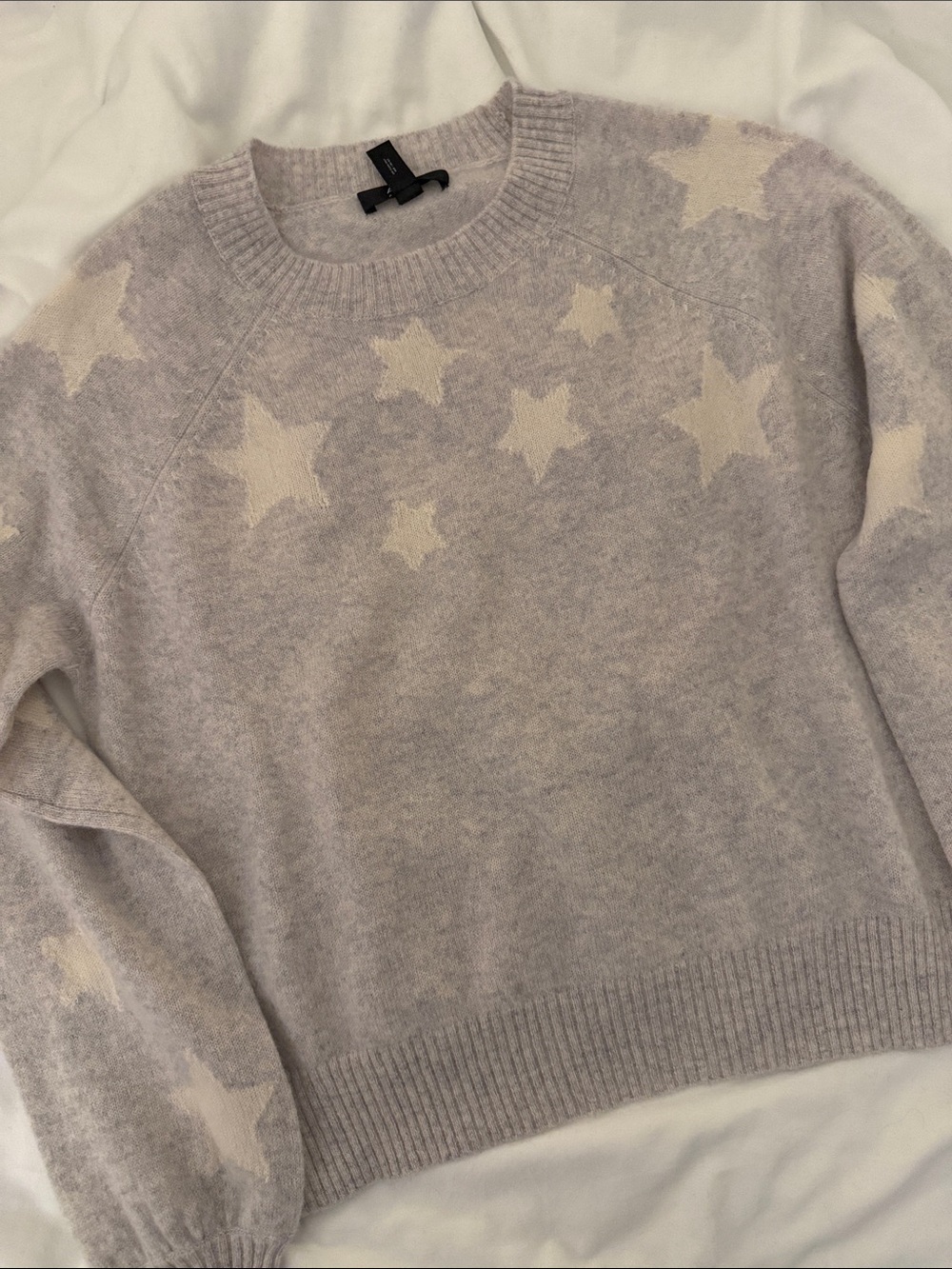 Aqua 100% cashmere Gray Star Pattern Crewneck Sweater